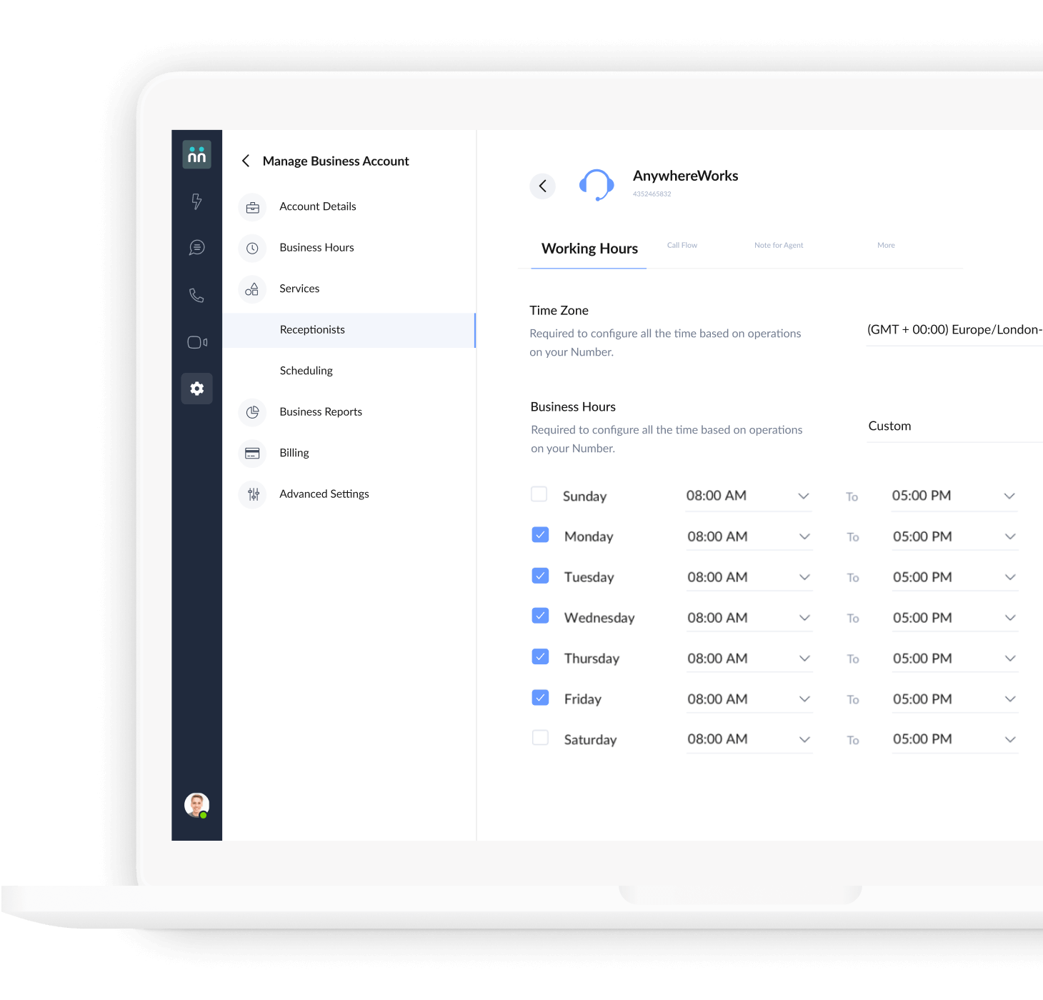Account settings page